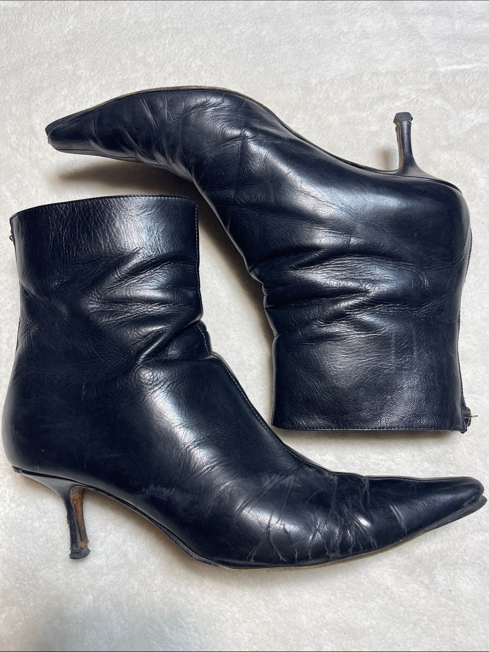 Jimmy Choo Black Leather Pointed-Toe Ankle Booties Size 39.5